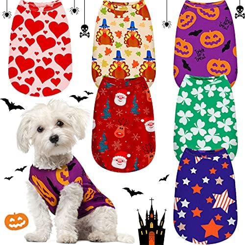 Xuniea 6 Pcs Halloween Dog Shirt, Holiday Pet Clothes, M (fit 5-7lbs) by Xuniea