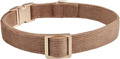 Soft Cotton Dog Collar with Metal Buckle Adjustable Heavy Duty Comfy Corduroy Collars for Small Medium Large Dogs,Brown,Medium