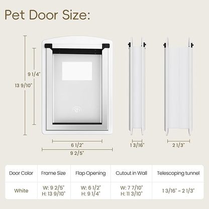 MAVRICFLEX Cat Door for Door, All-Stainless Steel Frame Cat Door with Double Soft Flaps and 2 Sliding ABS Panels for Doors, Easy to Install, Perfect for Cats and Small Dogs Under 15 LBS, White