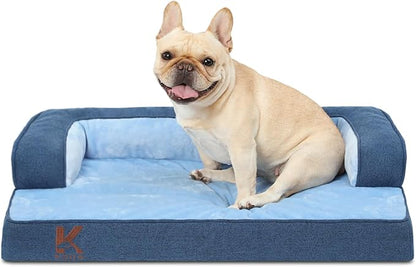KSIIA Washable Dog Bed Large Sized Senior Dog, Orthopedic Warm Soft Pet Sofa Waterproof Pet Couch with Sides, Non-Slip and Egg-Crate Foam Big Beds with Removable Cover, 35x22Inch, Blue