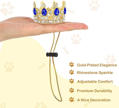 Abbylike Pet Rhinestone King Crown, Queen Crown for Birthday New Year Costume for Small Dog Cat Cosplay Party Accessories Adoption Celebration Wedding Birthday Photos Prop Costume(Blue,Small)