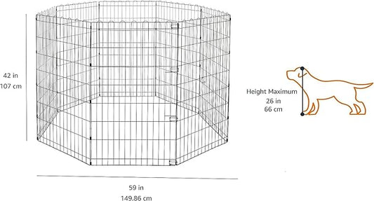 Amazon Basics Foldable Octagonal Metal Exercise Dog Playpen - Indoor/Outdoor, No Door, Large (8 Panels, 24 x 42), Easy to assemble, store, and customize, 42" - Large, Black