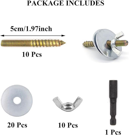 Bird Cage Hardware - 10 Sets of Screws, Washers, Wing Nuts & Drill Tool for Fixing Perch, Food Bowls & Breeding Box