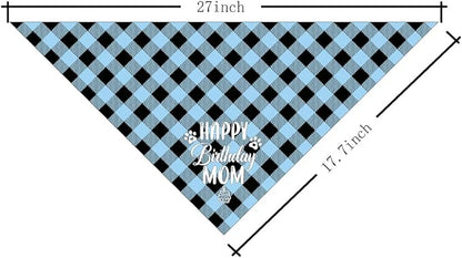 Dog Bandana for Happy Birthday Mom - Classical Plaid Printing Scarf Accessories, Pet Gift for Mom's Birthday Party (L16)
