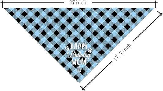 Dog Bandana for Happy Birthday Mom - Classical Plaid Printing Scarf Accessories, Pet Gift for Mom's Birthday Party (L16)