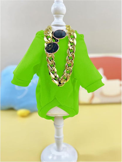 QWINEE 3Pcs Dog Hoodie Cat Apparel Dog Custume Set with Necklace and Sunglasses Pet Clothes for Puppy Small Medium Dogs Cats Green X-Small