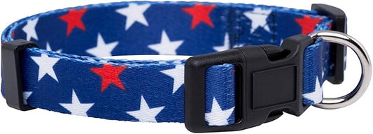 Native Pup American Flag Dog Collar- Red White and Blue- Patriotic Collars for 4th of July, USA- Adjustable Small, Medium, Large Breed Dogs (Small, Red & White Stars)