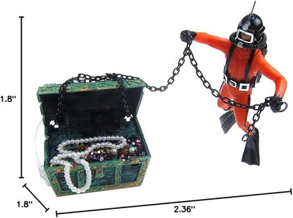Live-Action Aquarium Ornament Creative Undersea Treasure Chest Diver Air Bubbler Aerating for Fish Tank Decorations Orange Color