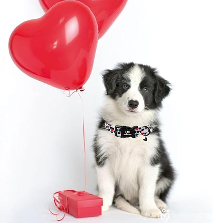 Valentine's Dog Collar, UP URARA PUP Love Heart Adjustable Pet Collar with Bowknot Charm, Daily Dog Accessories for Small Medium Large Dogs
