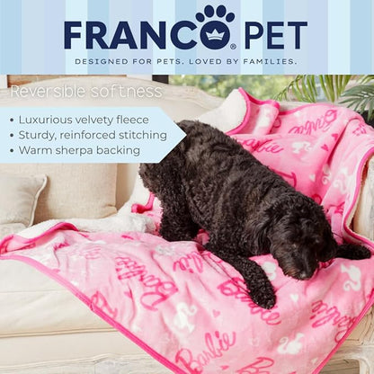 Franco Pet Barbie Super Soft Cozy Waterproof Sherpa-Backed Blanket Throw for Medium Dogs, Couch/Bed/Car, 40x50 (Officially Licensed Product)