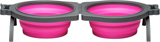 Loving Pets - Bella Roma Double Diner Portable Travel Dog Bowls Collapsible Combined Dog Food & Water Bowls (Pink, Medium)