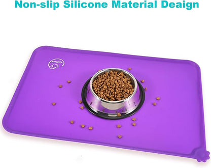 Silicone Waterproof Dog Cat Pet Feeding Mats, Non Slip, Easy Clean Pet Dog Cat Bowl Mats Placemat (24" x 16") Purple