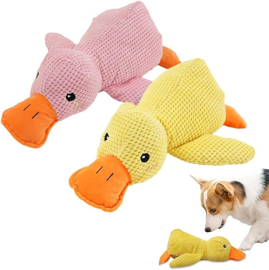 Dog Toys for Aggressive Chewers,2025 Upgraded Dog Chew Toys for Small Large Dogs,Indestructible Puppy Teething Toys,Plush Yellow Stuffed Duck Toy (Yellow+Pink, Large)