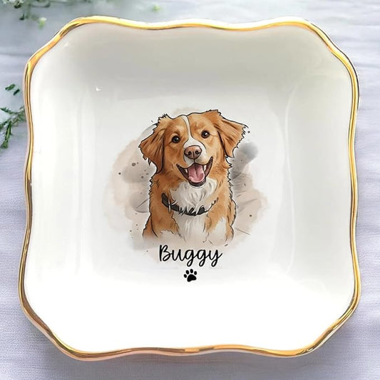 Custom Dog Cat Portrait Ring Dish, Personalized Pet Trinket Dish with Pet Photo & Name, Dog Mom Jewelry Tray, Engagement Gift, Keepsake for Dogs Lovers, Wedding, Pets Memory Gifts