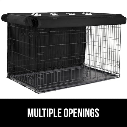 GORILLA GRIP Dog Crate Covers Compatible with Amazon Basics Crates, All Sides Open, Privacy Cover Fits 42" Wire Kennel, Breathable Mesh Windows, Light Reducing Puppy Training Cage Topper, Black Paw