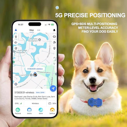GPS Tracker for Dogs with Activity and Wellness Monitoring, Real-time Tracking Pet GPS Location Tracker, Waterproof，Location History, Geofence, Long-Life Battery, Subscription Needed