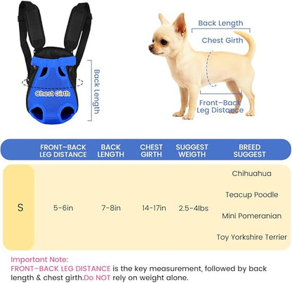 Dog Backpack Carrier, Adjustable Pet Front Carriers, Legs Out Carrying Sling Travel Bag for Small Medium Dogs 2.5-4 Lbs, Soft Wearable Puppy Chest Carry Backpacks for Walking/Hiking/Camping/Traveling