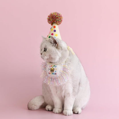Cat Birthday Bandana Scarf and Party Hat Cute Tassels Bib Scarf and Birthday Hat Cat Birthday Party Decorations Set