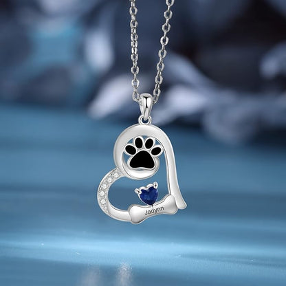 Personalized Cute Dog Cat Paw Name Necklace Forever Love Custom Heart Pendant Pet Name Necklace Gift for Pet Lovers