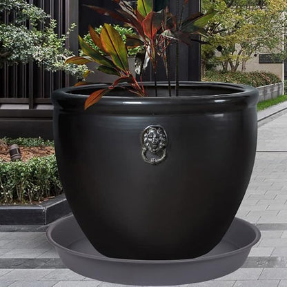 2 Pack of 14 inch Plant Saucer, Heavy Duty Round Plastic Plant Water Tray, Bird Bath Bowls, Plant Saucers for Indoors, Pot Drip Trays for Planter 12-14" (14", Cement)