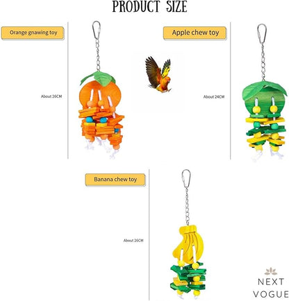 Natural Wood Parrot Toys Set of 6 Pieces for Small to Medium Parrots, Safe and Durable Bird Chew Toys, Fun and Colorful Hanging Accessories for Cage, Non-Toxic and Eco-Friendly Avian Toys