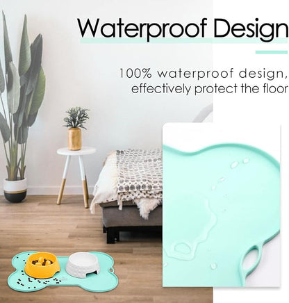 Super Design Dog Food Mat Dog Bowl Mat for Food and Water Silicone Non Spill Cat Feeding Mat Puppy Placemat Waterproof - 20.5" x 14.5", Light Green