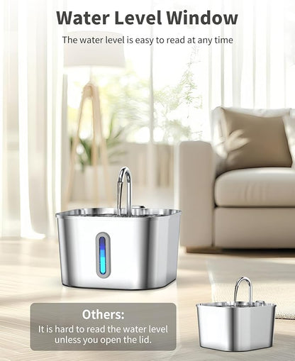 Cat Water Fountain Stainless Steel, 74oz/2.2L Automatic Cat Drinking Fountain, Pet Water Dispenser with Quiet Pump, Suitable for Cats, Dogs and Multi-pet households