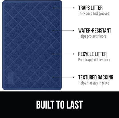 GORILLA GRIP Cat Litter Box Mat, Water Resistant, US Designed Kitty Litter Trapping Mats, Easy to Clean, Scatter Control, Less Mess and Clean Floors, Kitten Supplies for Indoor Cats, 24x17 Navy Blue