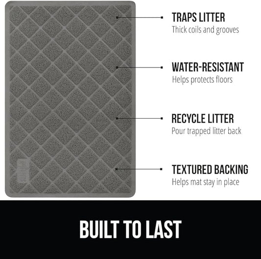 GORILLA GRIP Cat Litter Box Mat, 47x35, Water Resistant, US Designed Kitty Litter Trapping Mats, Easy to Clean, Scatter Control, Less Mess and Clean Floors, Kitten Supplies for Indoor Cats, Grey