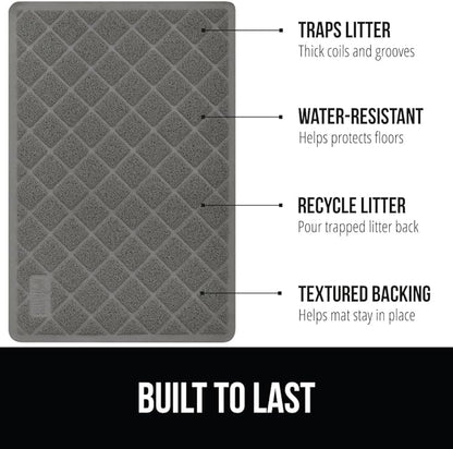 GORILLA GRIP Cat Litter Box Mat, 32x32, Water Resistant, US Designed Kitty Litter Trapping Mats, Easy to Clean, Scatter Control, Less Mess and Clean Floors, Kitten Supplies for Indoor Cats, Grey