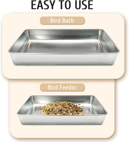 kathson Stainless Steel Bird Bath 16.14"×12.2"×2.36" Metal Bird Bath Tray Pet Bird Cleaning Accessories Bird Bathtub Bird Bath Tray Pet Shower Tub Pigeon Bathtub Bird Cage Bathtub Tray