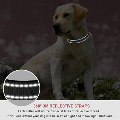 Reflective Dog Collar with Buckle Adjustable Safety Nylon Collars for Small Medium Large Dogs, Black XS