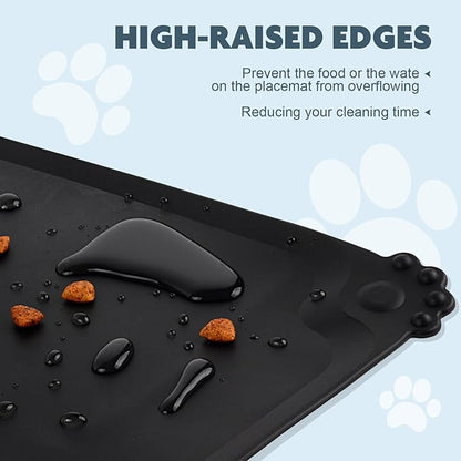 SUNLAND Silicone Pet Feeding Mats for Food and Water Pet Placemat for Dog and Cat Waterproof Non-Slip Feeding Bowl Mat Raised Edge Prevents Residue from Spilling onto The Floor Pets Accessories