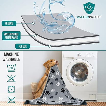 PetAmi Waterproof Dog Blanket for Extra Large Pets Dogs Cats, Large Pet Couch Cover Protector for Furniture, Reversible Washable Soft Fleece Cat Blanket for Bed Couch Sofa, 60x80 (Paw Print Gray)
