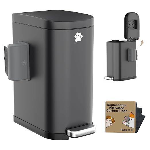 Dog Poop Trash Can Outside with Odor Control Lid & Step Pedal, 3.2Gal Stainless Steel Outdoor Trash Can, Waterproof Dog Waste Container - Includes 3 Carbon Filters & Bin Bag Holder