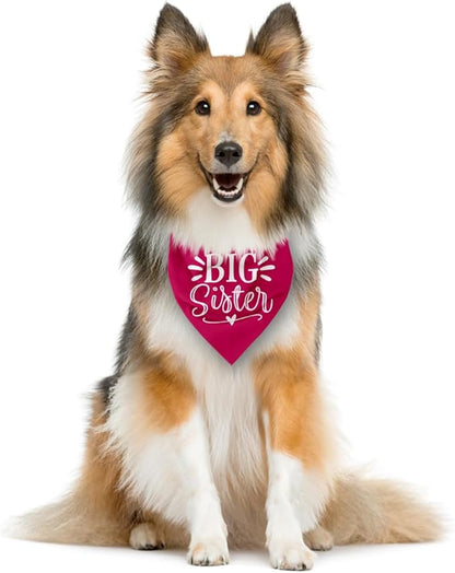 Big Sister Dog Bandana, Deep Pink Dogs Scarf Accessories, Pet Triangle Scarf, Pet Bandana for Large Dogs, Baby Announcement Dog Bandanas (L)