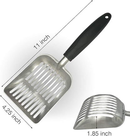 Cat Litter Scoop, Kitty Metal Scooper, Aluminum Alloy Sifter, Kitten Pooper Lifter, Deep Shovel, Long Handle, Poop Sifting, Durable, Heavy Duty, for Litter Box