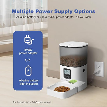 Automatic Cat Feeder, Cat Food Dispenser with 10s Voice Recorder, Pet Feeder up to 8 Meals per Day, Timed Feeder with Dry Food Sealed Ring (Jade White, 4L-Basic)