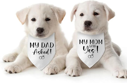 Engagement Gifts My DAD Asked! My MOM Said Yes! Dog Bandana Pet Scarf Wedding Photo Prop Pet Accessories for Dog Lovers Owner Gift Engagement Party Bridal Shower Decorations