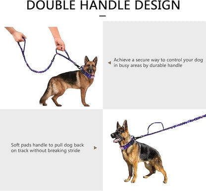 DAGANXI Tactical Dog Collar, Adjustable Military Training Nylon Dog Collar with Control Handle and Heavy Metal Buckle for Medium and Large Dogs, with Patches and Airtags Case (M, Purple Sky-Set)