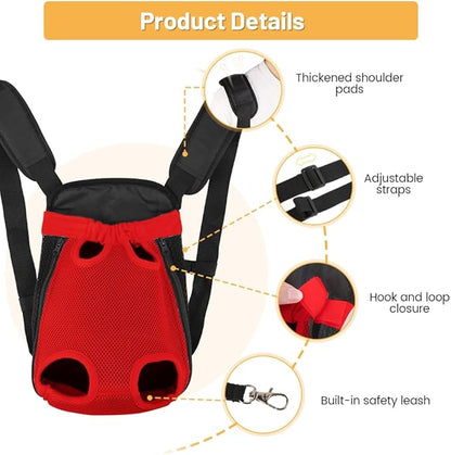 Inspack Dog Backpack Carrier/Cat Carrier, Adjustable Pet Front Carriers Travel Bag for Puppy Medium Dogs, Legs Out, Soft Ventilated Doggie Chest Carry Backpacks for Hiking/Camping, 4-7 lbs, Red