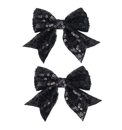 3-inch Sequined Bow Hair Clips For Baby Girls, Toddler, Kids and Young Women Birthday Party Wedding Christmas Occasions Pet Accessories Set of 2 (Black)