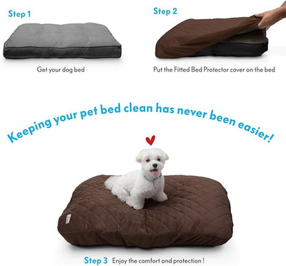 Paw Inspired Waterproof Fitted Cover for Dog Bed | Washable Bed Protector for Dog Mattress | Removable Replacement Cover for Small Pet Bed (Dark Brown, 30 x 20 x 5 Inch)