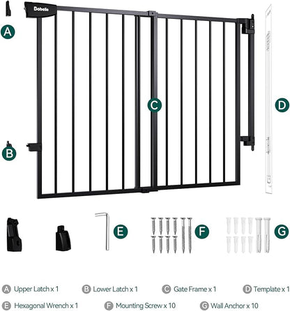 Babelio 34" Tall No Bottom Bar Baby/Dog Gate for Stairs, House and Doorways, 29.7-46.5" Auto Close Safety Pet Gates with Large Walk Thru Door, Hardware Mount, Black
