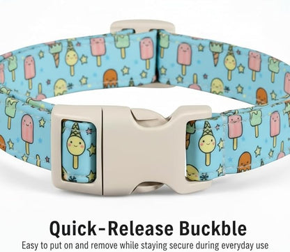 Blue Dog Collar for Large Dogs, Boy Girl Dog Collar with Ice Cream Pattern for Spring Summer, Breathable Adjustable Large Collars for Male Female Dogs, L