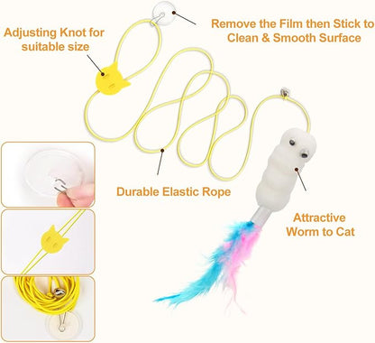 6 PCS Interactive Cat Feather Toys, Indoor Hanging Retractable Cat Toy, Self Play Toys Make Fun Excecise