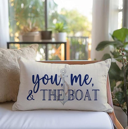 PANDICORN Lake Throw Pillow Cover 12x20 Inch Blue Words You Me and The Boat Ocean Sea Coastal Outdoor Spring Summer Decorations Lumbar Decorative Throw Pillow Case for Home Living Room Couch Decor