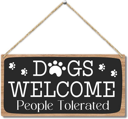 Dog Welcome People Tolerated Dog Lover Rustic Wooden Hanging Sign Decor, Front Door Wall Decor Sign Wood Plaque for Farmhouse Garden Home Porch Entryway, Pet Paw Hanging Wall Art Gift (1 pack)-11