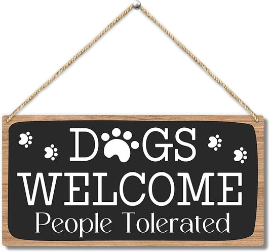 Dog Welcome People Tolerated Dog Lover Rustic Wooden Hanging Sign Decor, Front Door Wall Decor Sign Wood Plaque for Farmhouse Garden Home Porch Entryway, Pet Paw Hanging Wall Art Gift (1 pack)-11