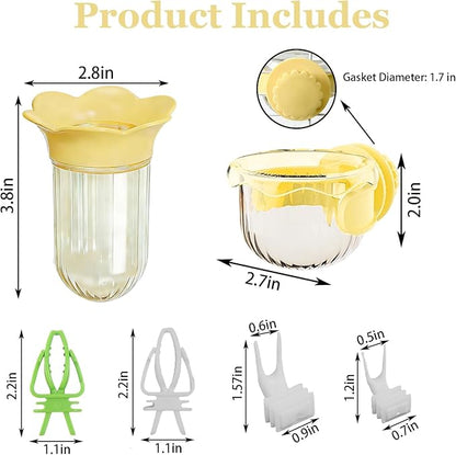 6 PCS Bird Cage Feeder for Vegetable Millet Holder Cage Accessories with Parrot Fruit Forks for Budgie Parrot Cockatiel Lovebirds (Yellow + Feeding Bowl)